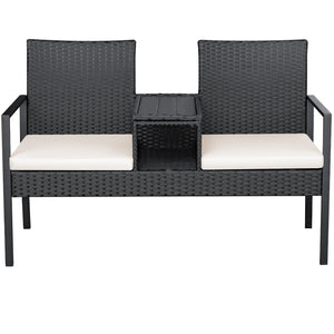 Outdoor Wicker Loveseat with Built-In Coffee Table & Storage