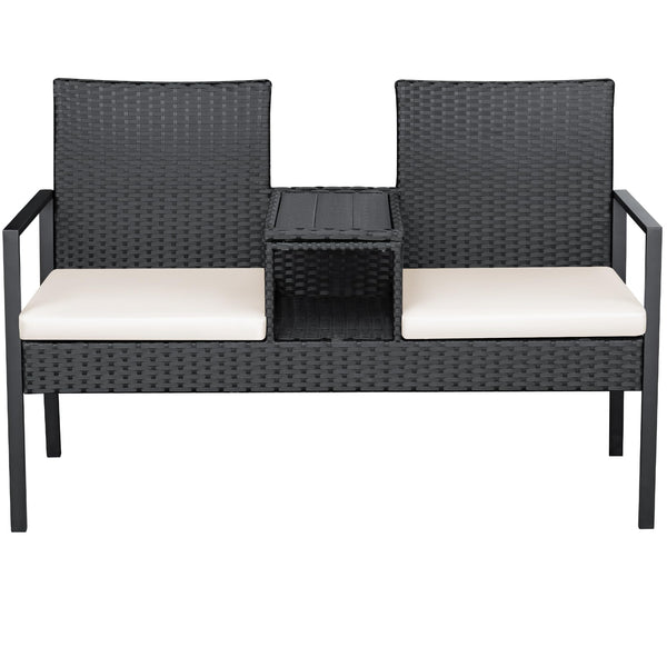 Outdoor Wicker Loveseat with Built-In Coffee Table & Storage