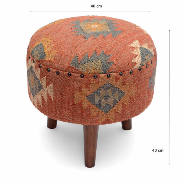 Round Jute Pouf Ottoman with Wooden Legs