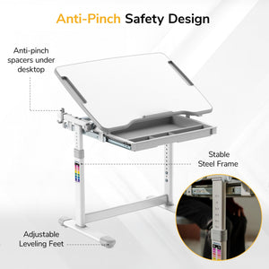 Kids Height-Adjustable Desk and Chair Set with Pencil Drawer