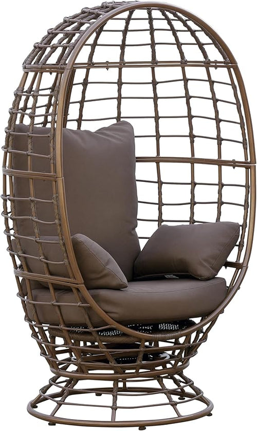 Outdoor Swivel Wicker Egg Chair with Cushion & Pillows