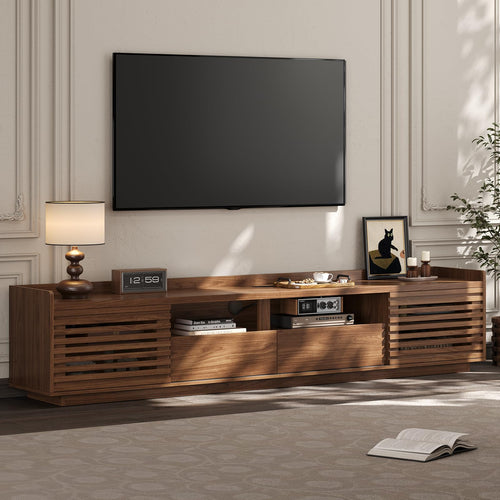 78.7" TV Stand with Sliding Doors & Drawers – Walnut
