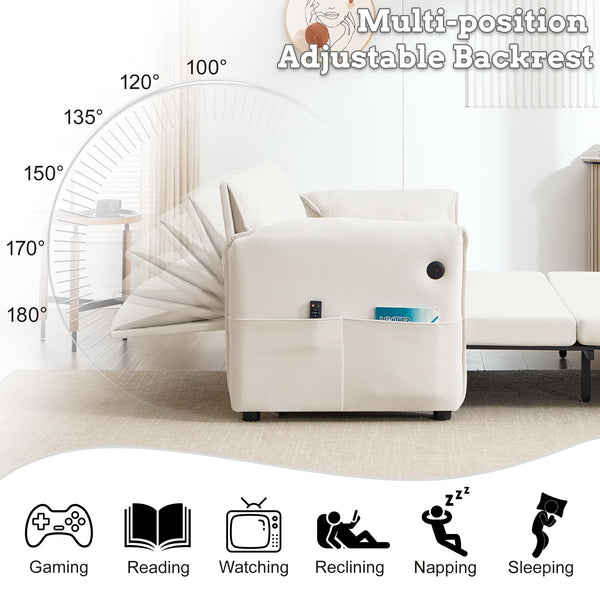 63" Velvet Pull-Out Sofa Bed – 3-in-1 Convertible Futon Loveseat