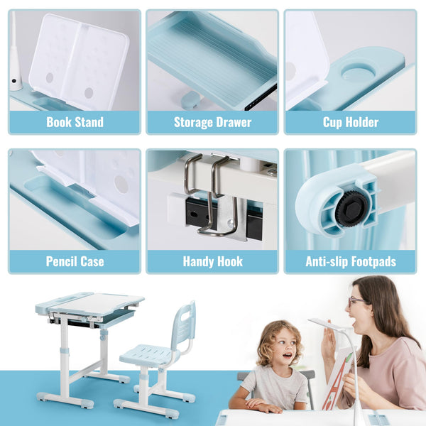 Kids Desk and Chair Set – Height Adjustable Study Desk with LED Lamp