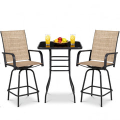 3-Piece Outdoor Patio Bar Set – High Top Table & 2 Swivel Bar Stools