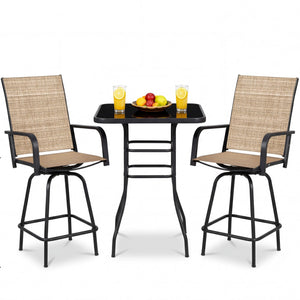 3-Piece Outdoor Patio Bar Set – High Top Table & 2 Swivel Bar Stools