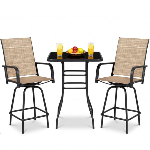 3-Piece Outdoor Patio Bar Set – High Top Table & 2 Swivel Bar Stools