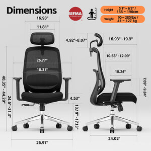 Ergonomic High Back Office Chair with 3D Lumbar Support