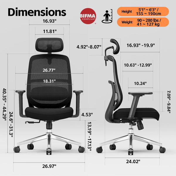 Ergonomic High Back Office Chair with 3D Lumbar Support