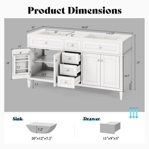 60-Inch Double Sink Bathroom Vanity with Storage Drawers