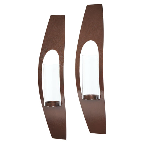 Steel Wall Sconce Pair with Glass Hurricane