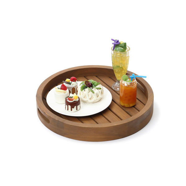 Acacia Wood Outdoor Side Table with Removable Tray Top & Slatted Design