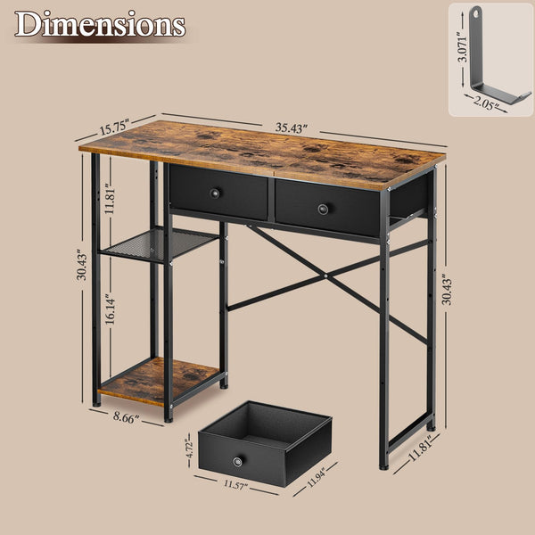 Small Computer Desk with Drawers & Storage Shelves