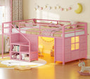 Kids Low Loft Bed Twin with Stairs, LED Lights & Storage