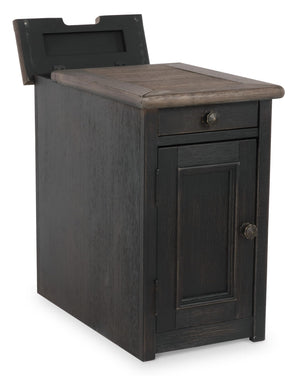 Rustic Chair Side End Table with Pull-Out Tray & USB Ports