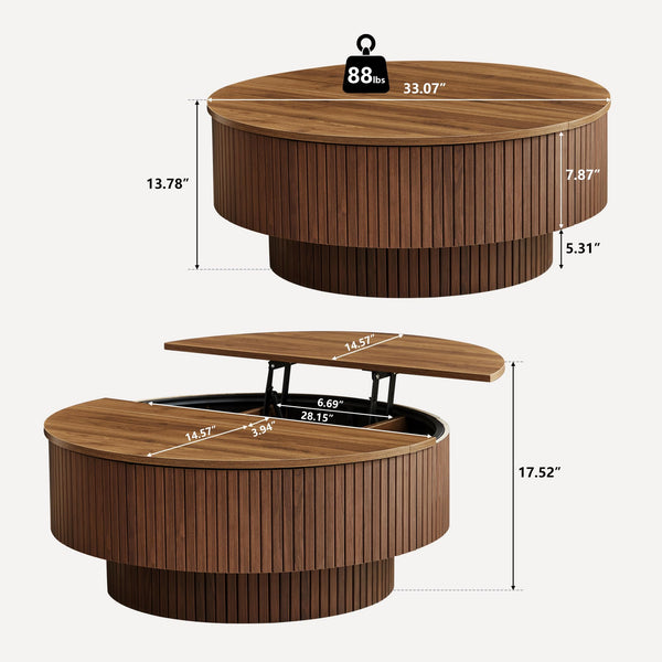 Round Coffee Table with Lift-Top & Flip-Top Storage