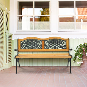 Classic Cast Iron & Teak Outdoor Bench – 3-Seater, 470 lbs