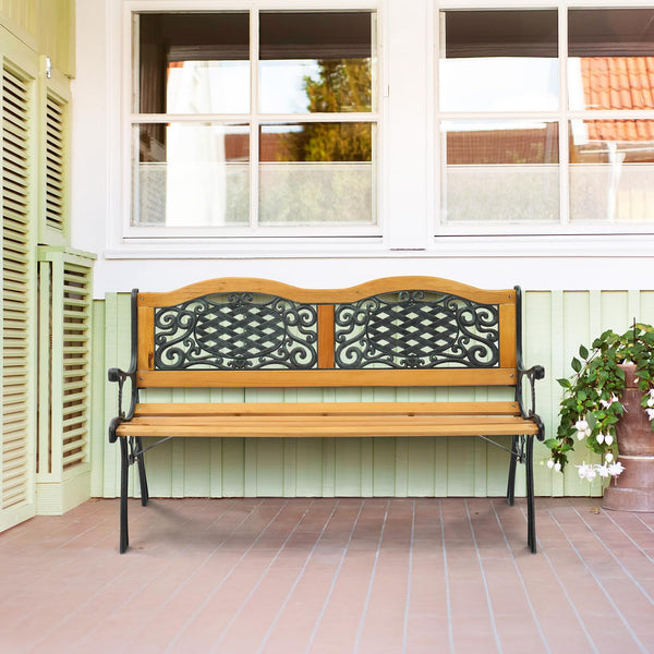 Classic Cast Iron & Teak Outdoor Bench – 3-Seater, 470 lbs