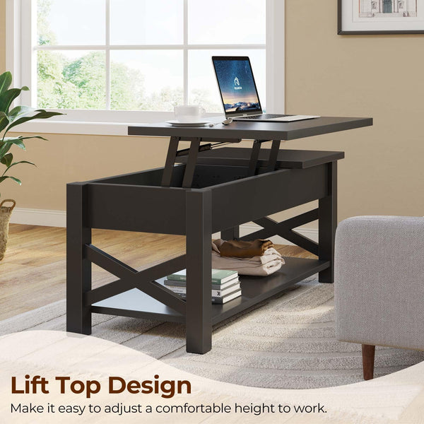 Lift Top Coffee Table with Hidden Storage & Open Shelf