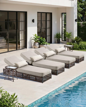 Outdoor Chaise Lounge with Cushions – Beige