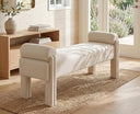 Upholstered Ottoman Bench, Sherpa Boucle, Solid Wood Frame, 53.5" Long