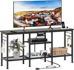TV Stand with Power Outlets & Open Storage Shelves for 55 Inch TVs