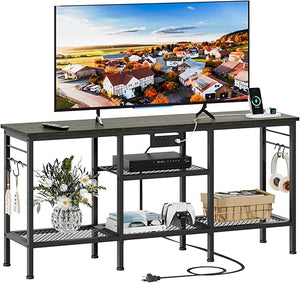 TV Stand with Power Outlets & Open Storage Shelves for 55 Inch TVs