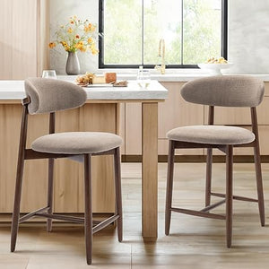 Upholstered Counter Height Bar Stools with Wood Legs
