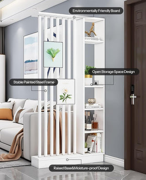 Freestanding Wood Room Divider with Storage Cabinet & Display Shelves
