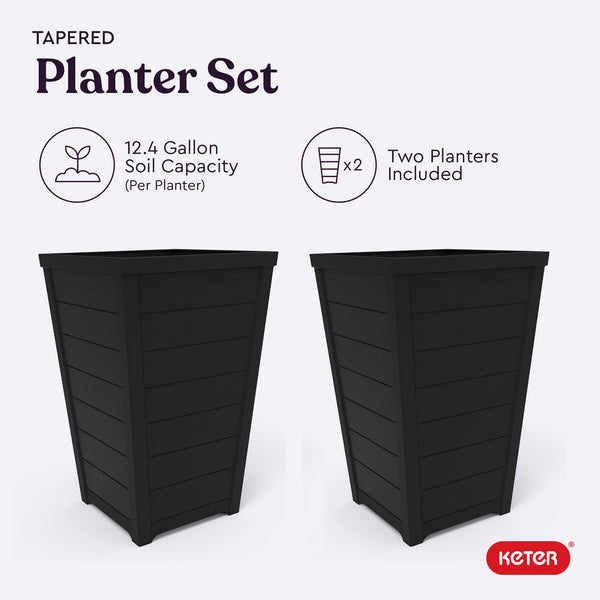 Set of 2 Tall Resin Tapered Planters 22-Inch