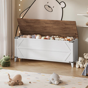 Farmhouse Toy Box Storage Bench with Safety Hinges – 47.2" Wooden Chest