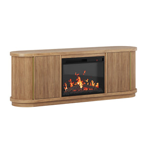 67" Fluted TV Stand with Electric Fireplace & Sliding Tambour Doors