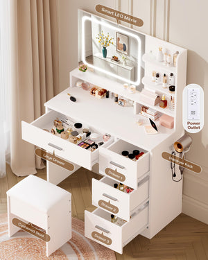 Makeup Vanity Desk with Smart LED Mirror & Charging Station