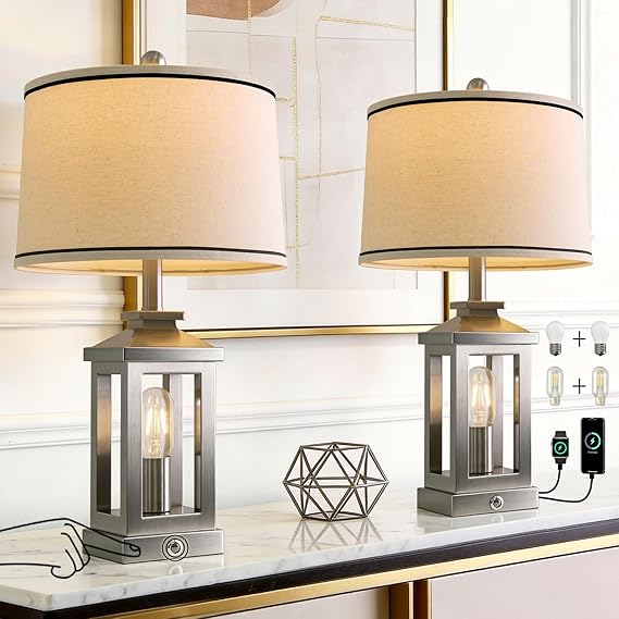 Dimmable Touch Table Lamp with USB Ports & Night Light