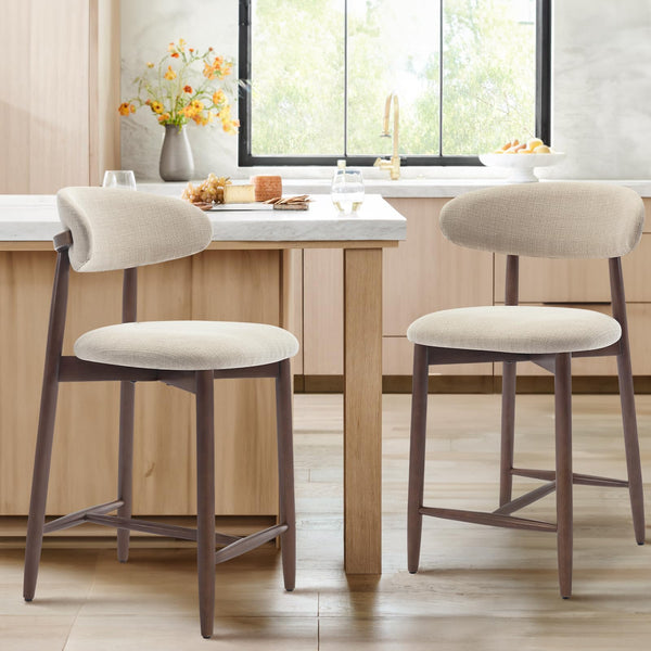 Upholstered Counter Height Bar Stools with Wood Legs