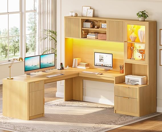 L-Shaped Desk with Hutch & RGB LED Lighting