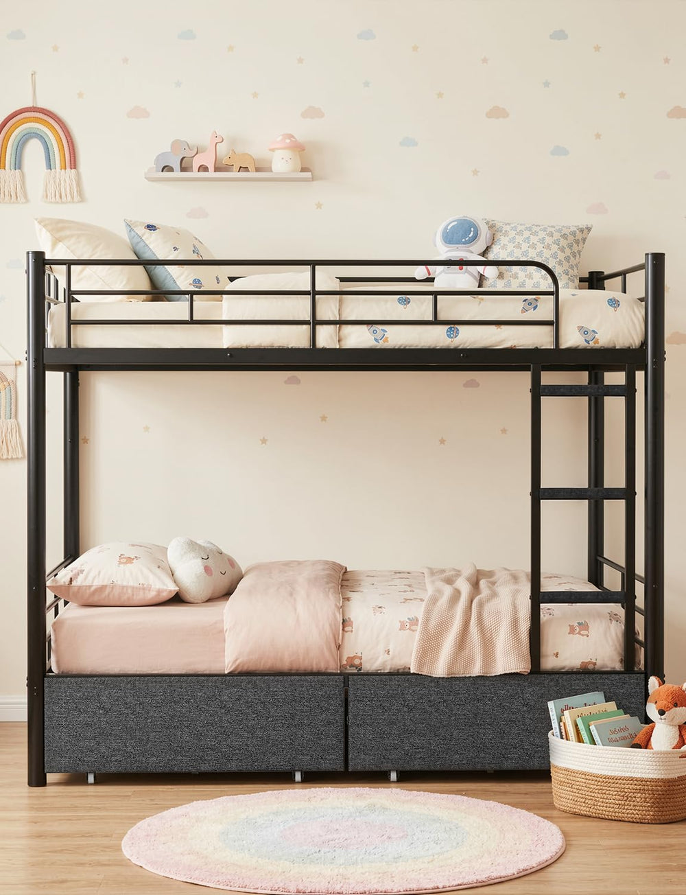 Full Over Full Bunk Bed with Storage Drawers – Separable Heavy Duty Metal Frame