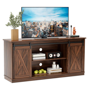 Farmhouse TV Stand with Sliding Barn Door – 58 Inch, Brown