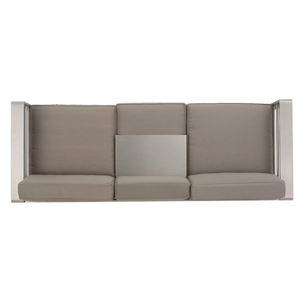 Outdoor Loveseat Sofa with Tray – Anodized Aluminum, Grey