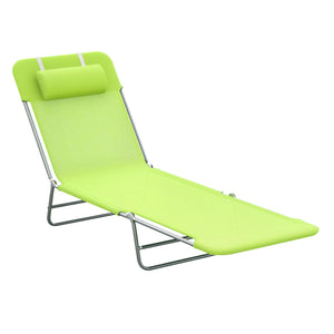Folding Outdoor Chaise Lounge Chair with Pillow & Reclining Back