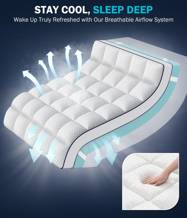 4-Inch Dual-Layer Cooling Gel Memory Foam Mattress Topper – Pillow Top, Deep Pocket