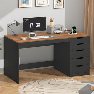 47-Inch Computer Desk with 5 Drawers & Power Outlets