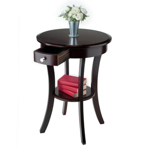 Round Wood Accent Table with Drawer and Shelf