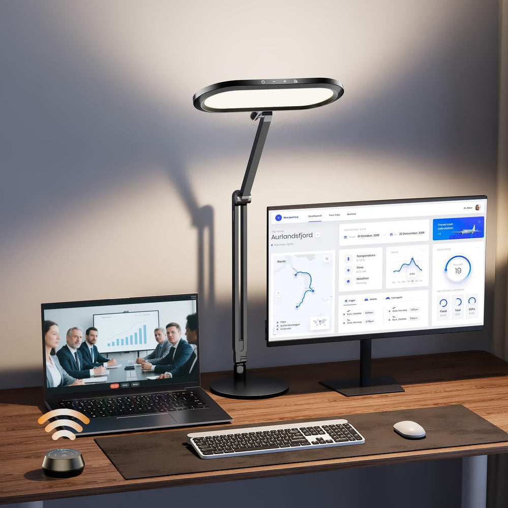 LED Desk Lamp with 3D Ambient Light & Adjustable Swing Arm