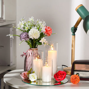 Glass Cylinder Vases and Pillar Candles Set