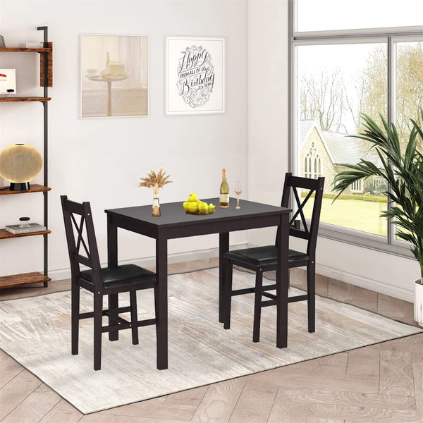 3-Piece Solid Wood Dining Table Set with Upholstered Chairs