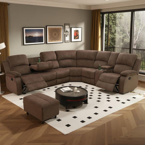 L-Shape Sectional Reclining Sofa Set with Drop-Down Table & Storage Console