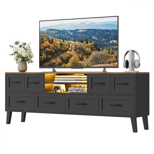 63" TV Console with LED Lighting & 8-Drawer Storage