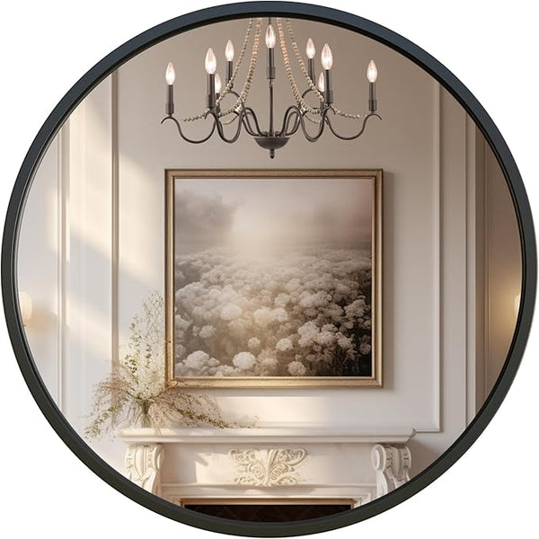 Round Wall Mirror – Matte Black Metal Frame