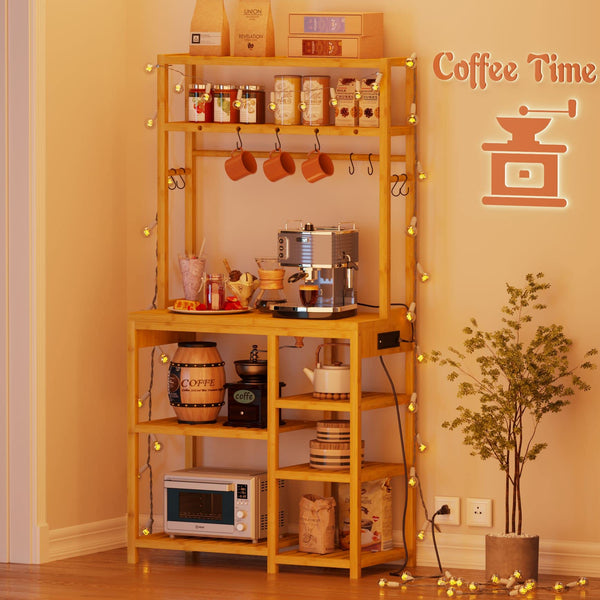 8-Tier Bamboo Bakers Rack with Power Outlets